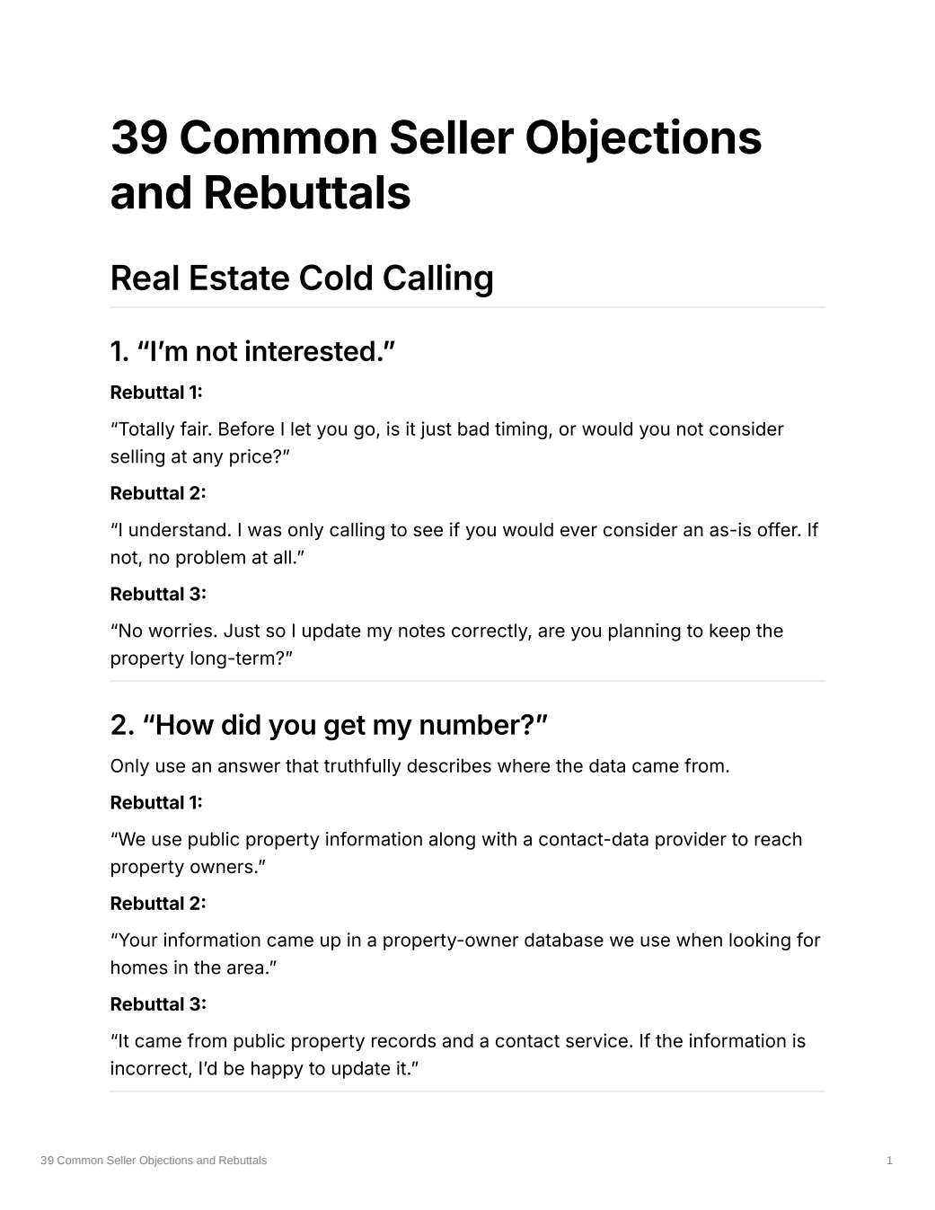 معاينة حقيقية لملف 39 Seller Objections and Rebuttals