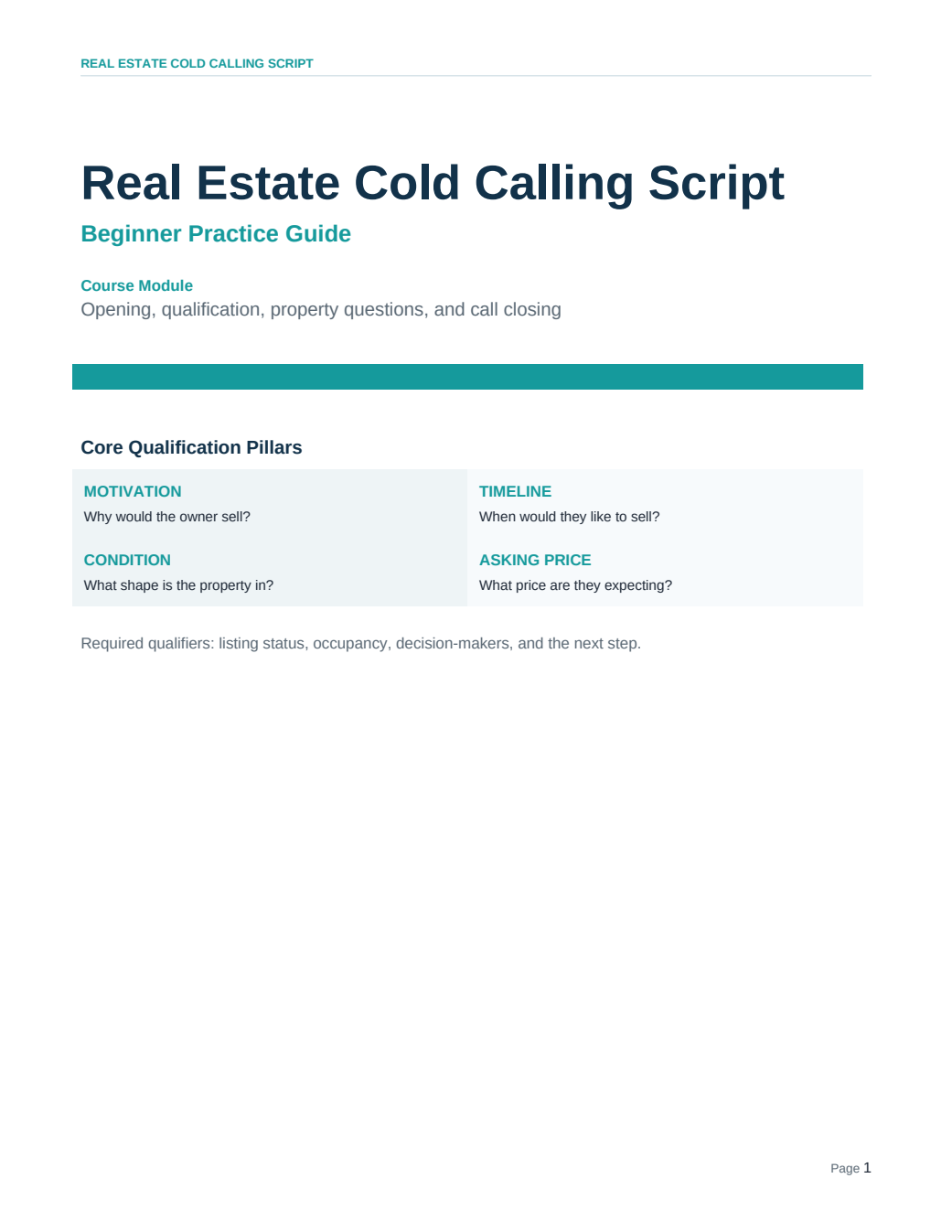 معاينة حقيقية لملف Real Estate Cold Calling Script داخل الكورس